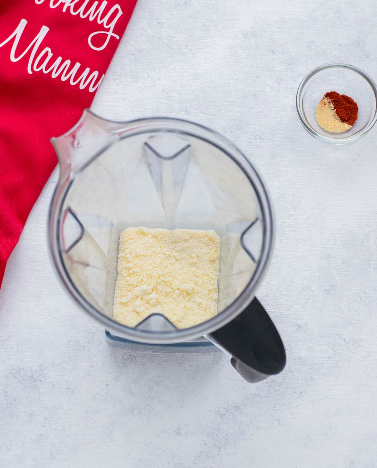 grated Parmesan cheese in blender 