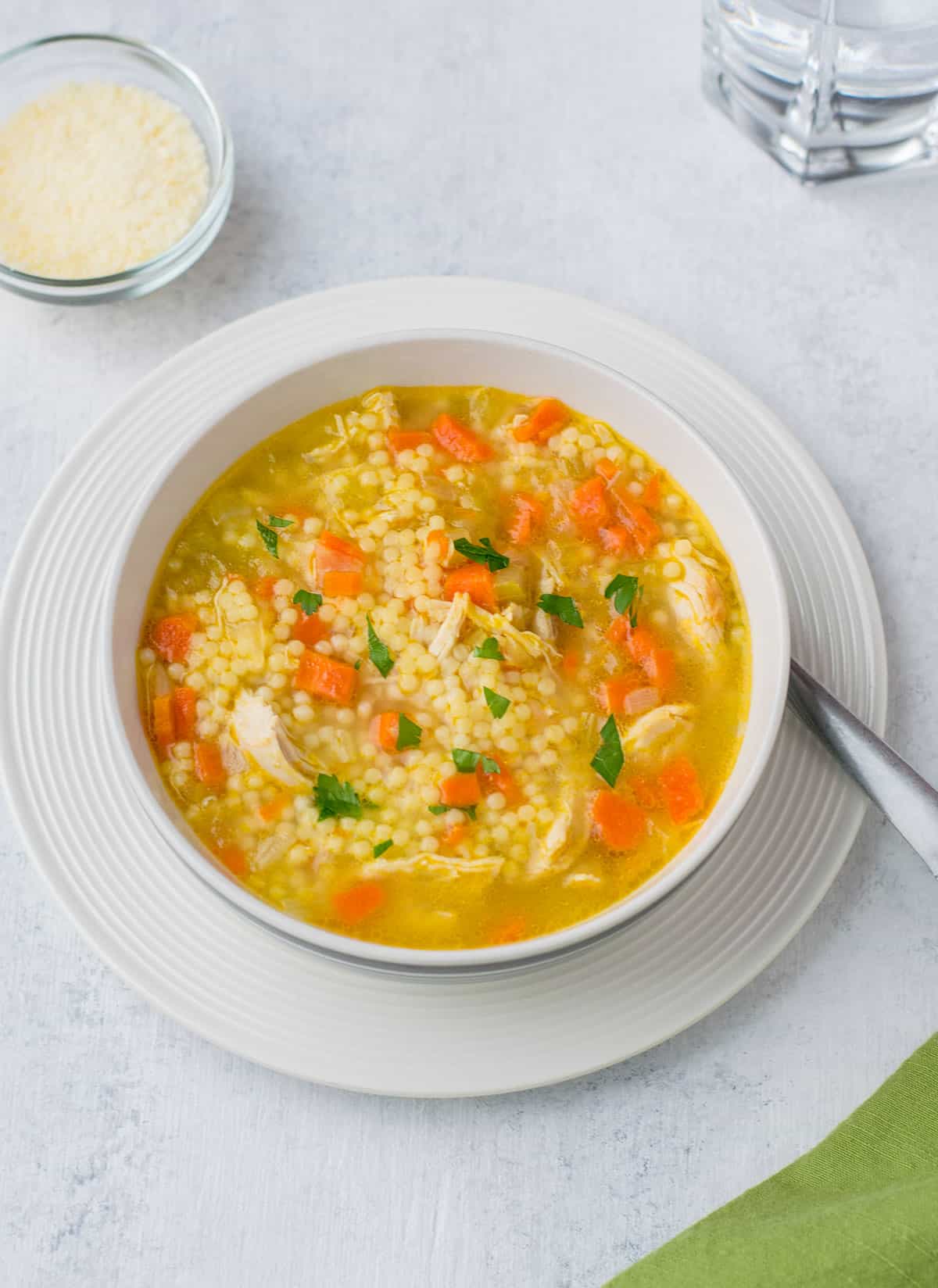 bowl of chicken soup with pastina
