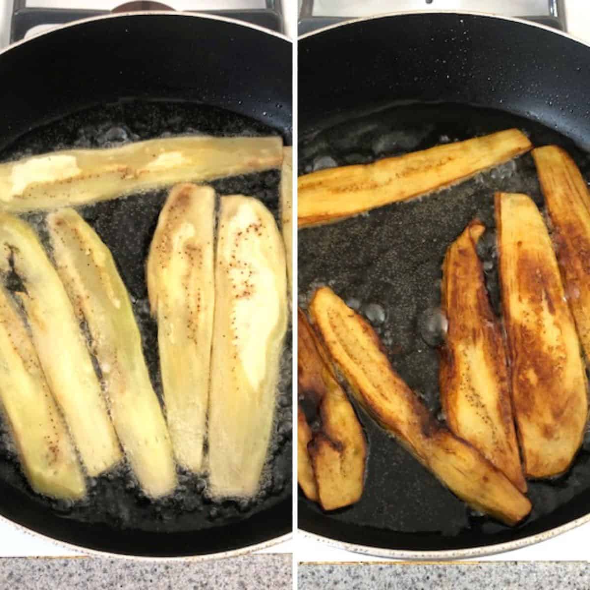 frying eggplant in pan