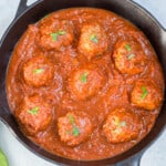 pan of meatballs with sauce