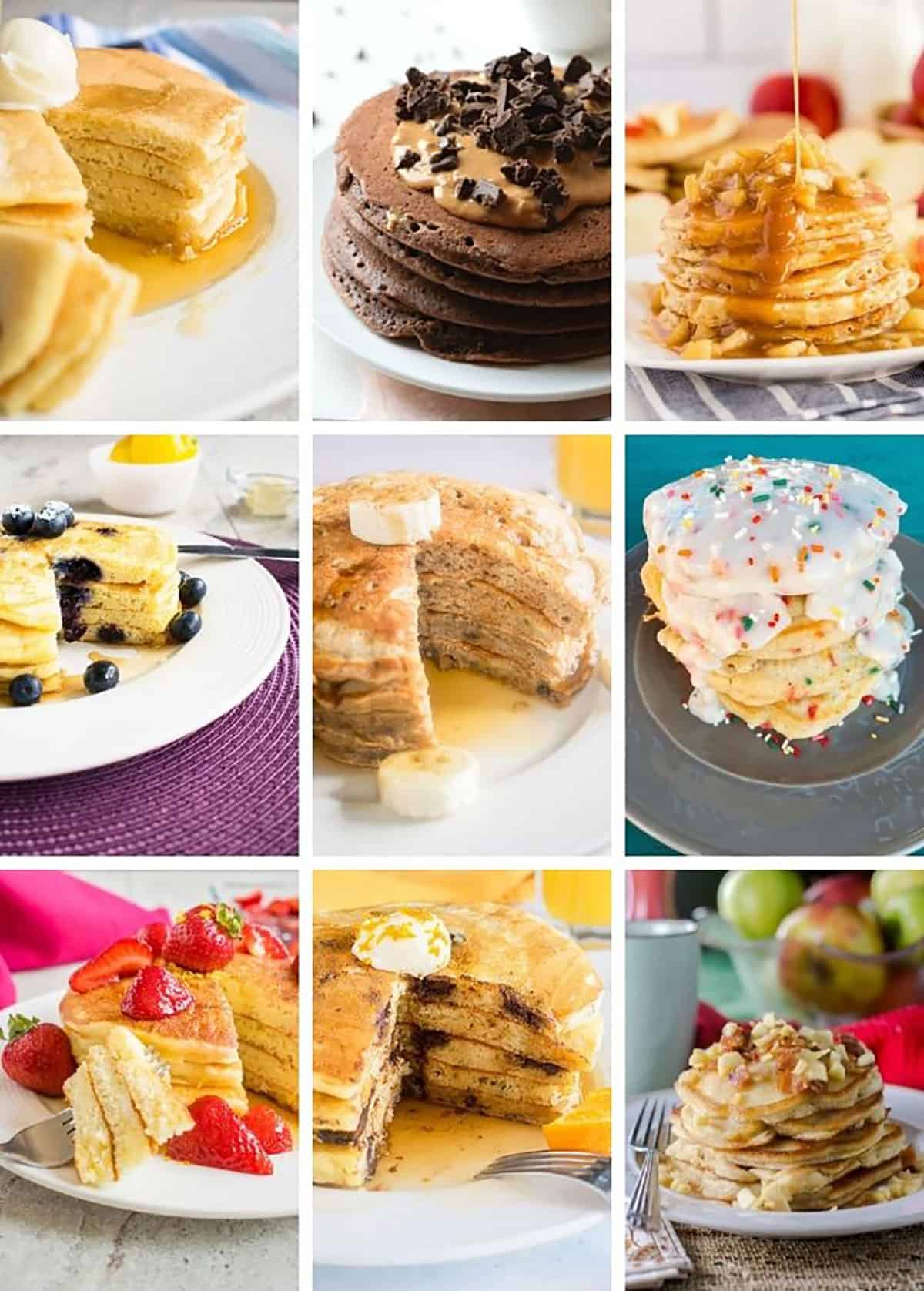 different types of pancakes in dishes