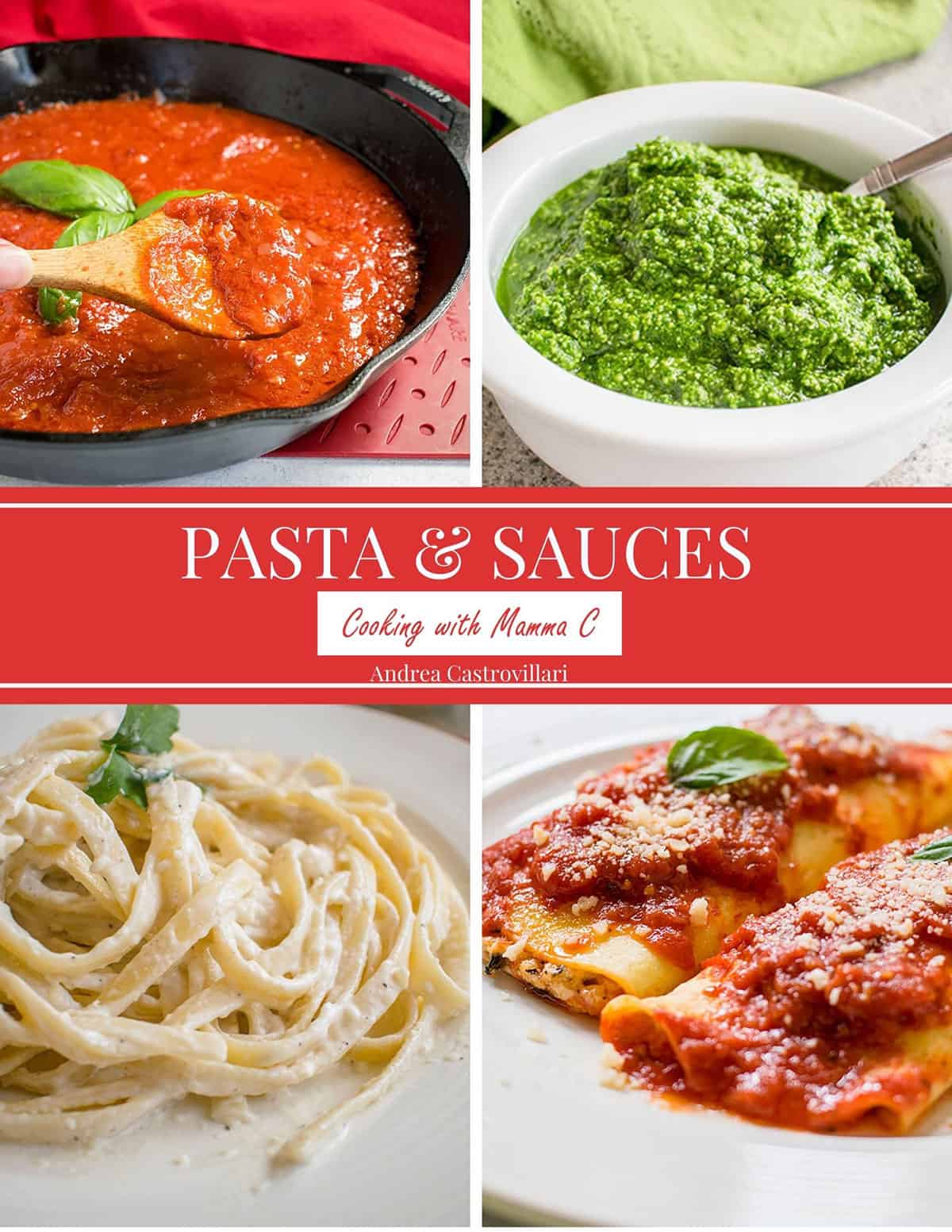 four kinds of pasta sauces on cover of book