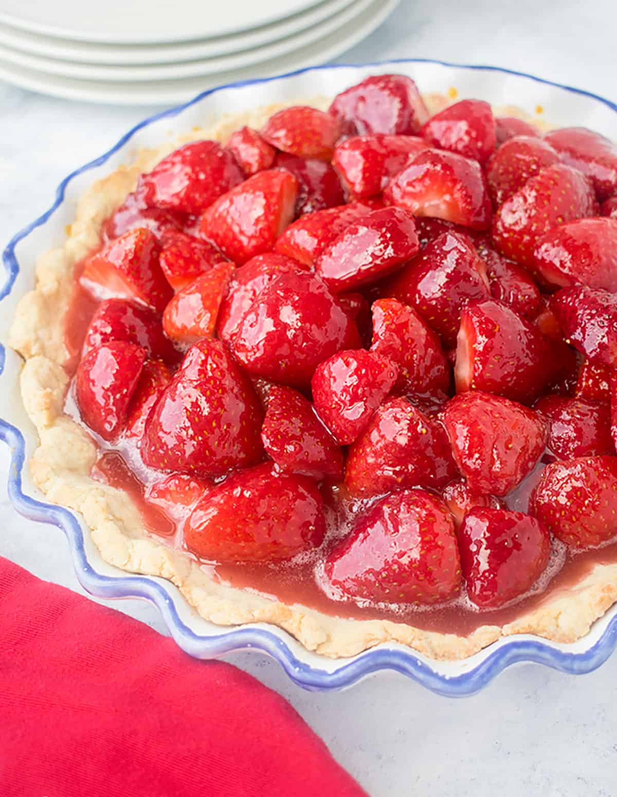 closeup of whole strawberry pie