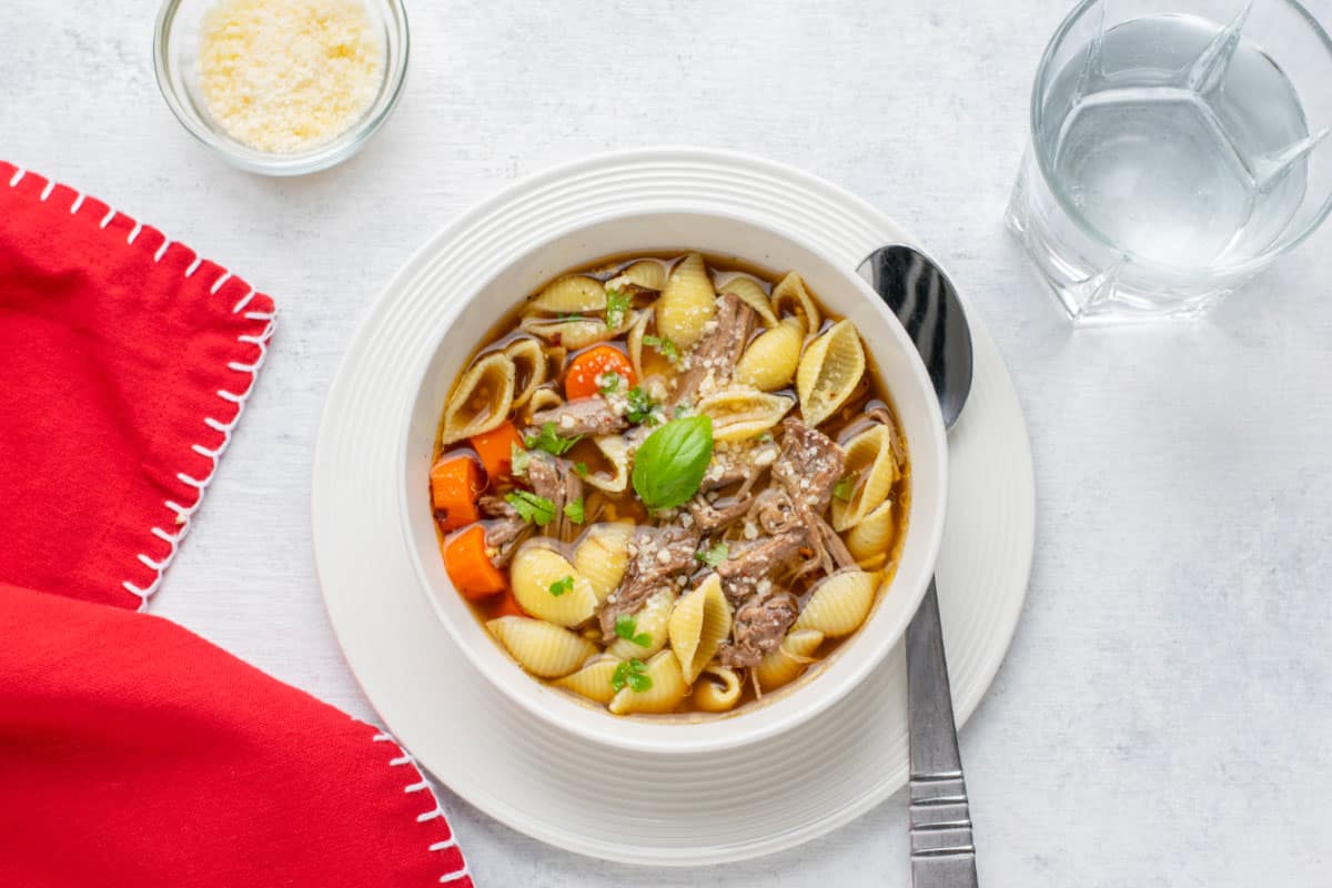Italian Beef Soup with Pasta Shells - Cooking with Mamma C