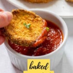 pinnable image of baked breaded eggplant slices