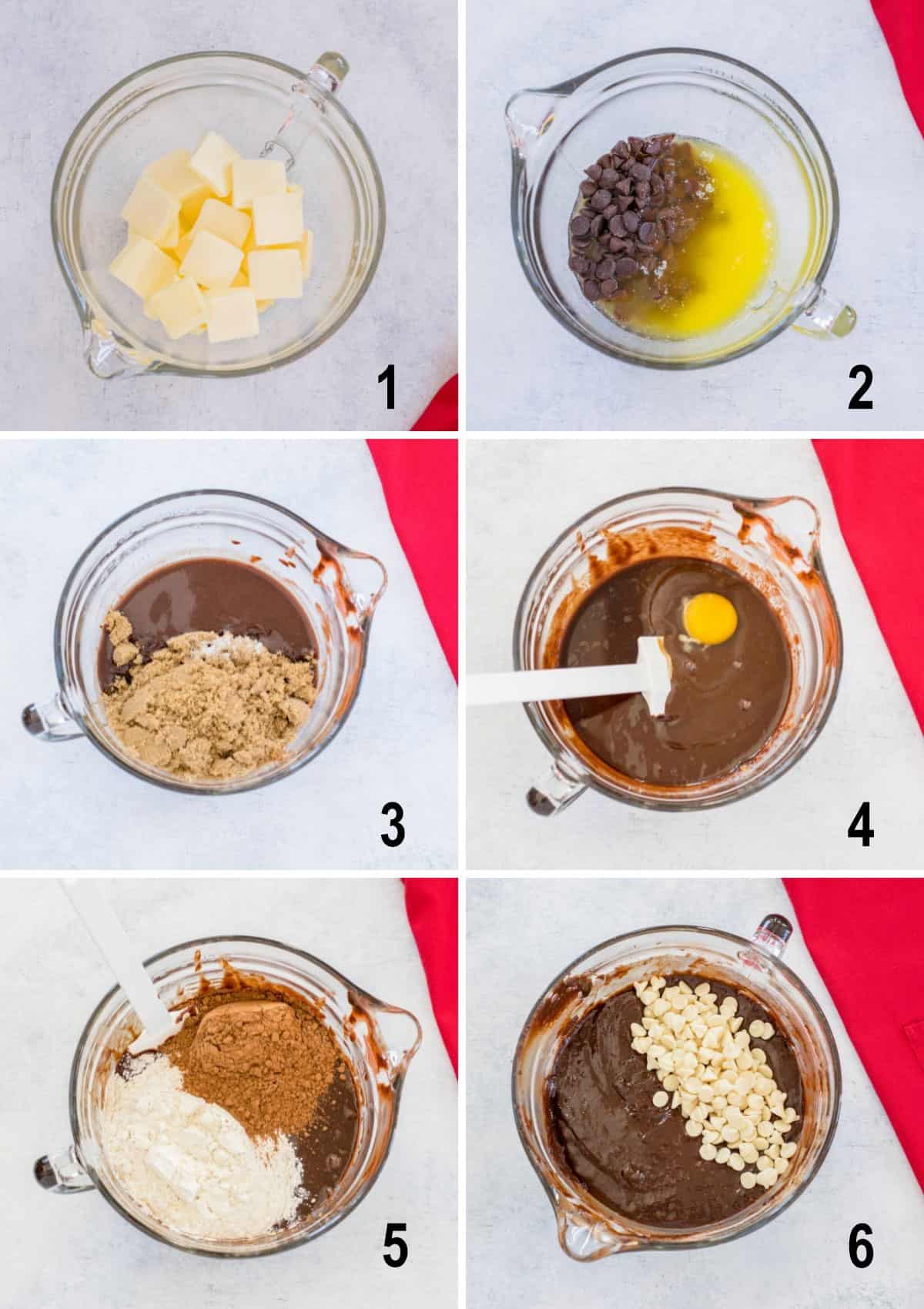 photo collage of process to make brownie batter.