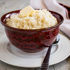 bowl of white rice with butter