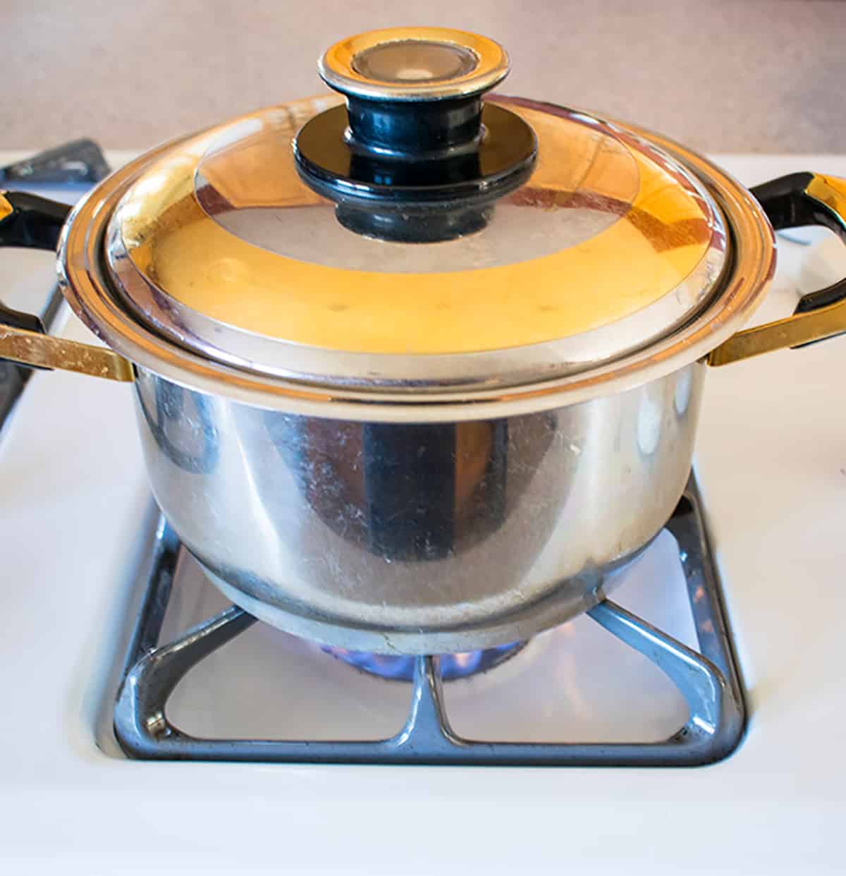 covered pot on stove 