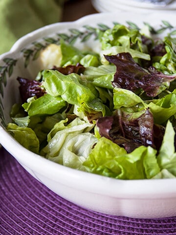 bowl of Italian green salad with green napkin
