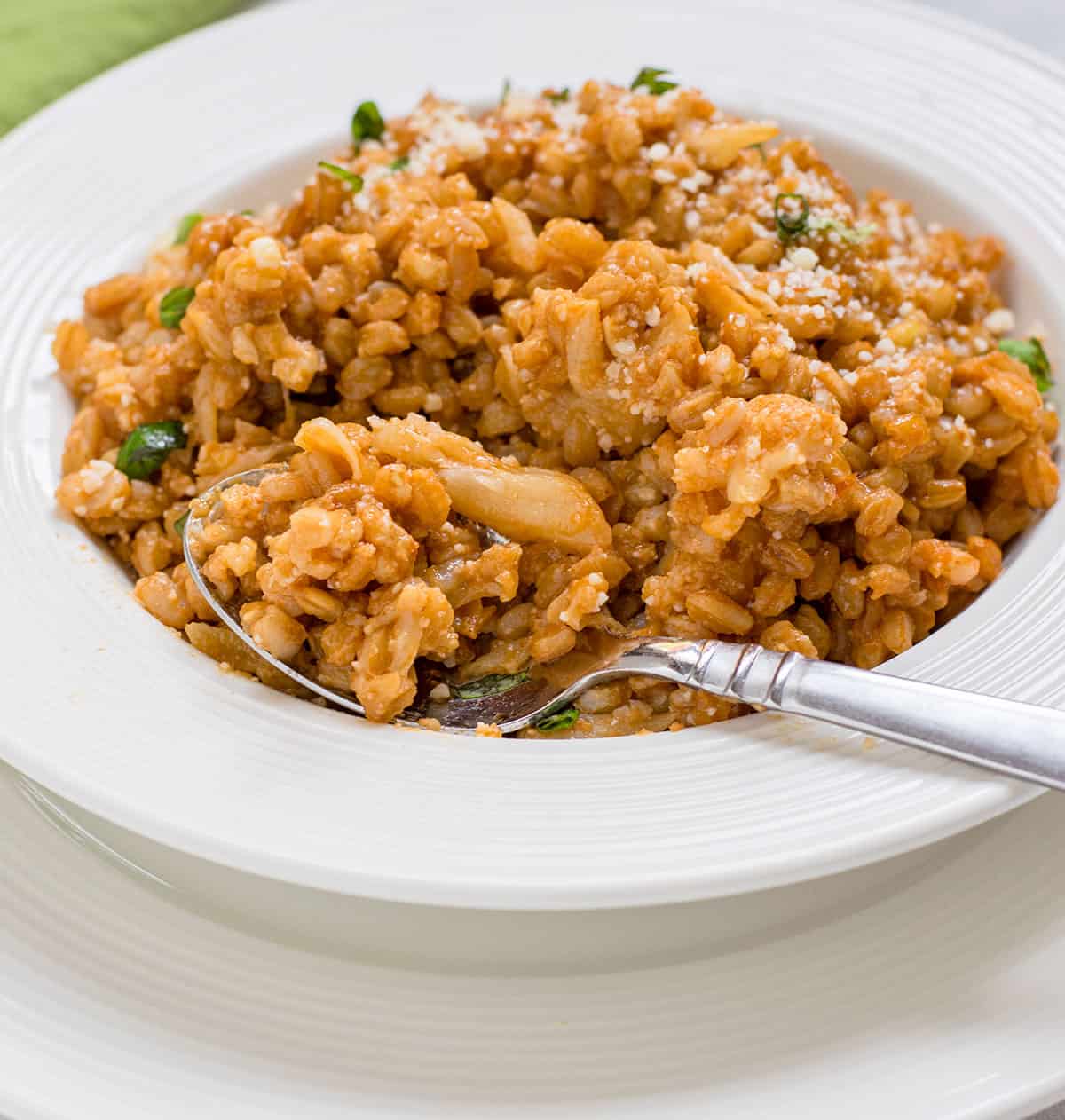spoonful of farro with cauliflower from bowl