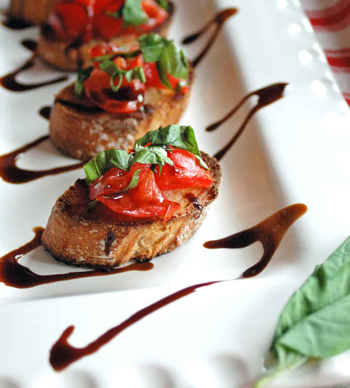 Easy and delicious bruschetta on white plate