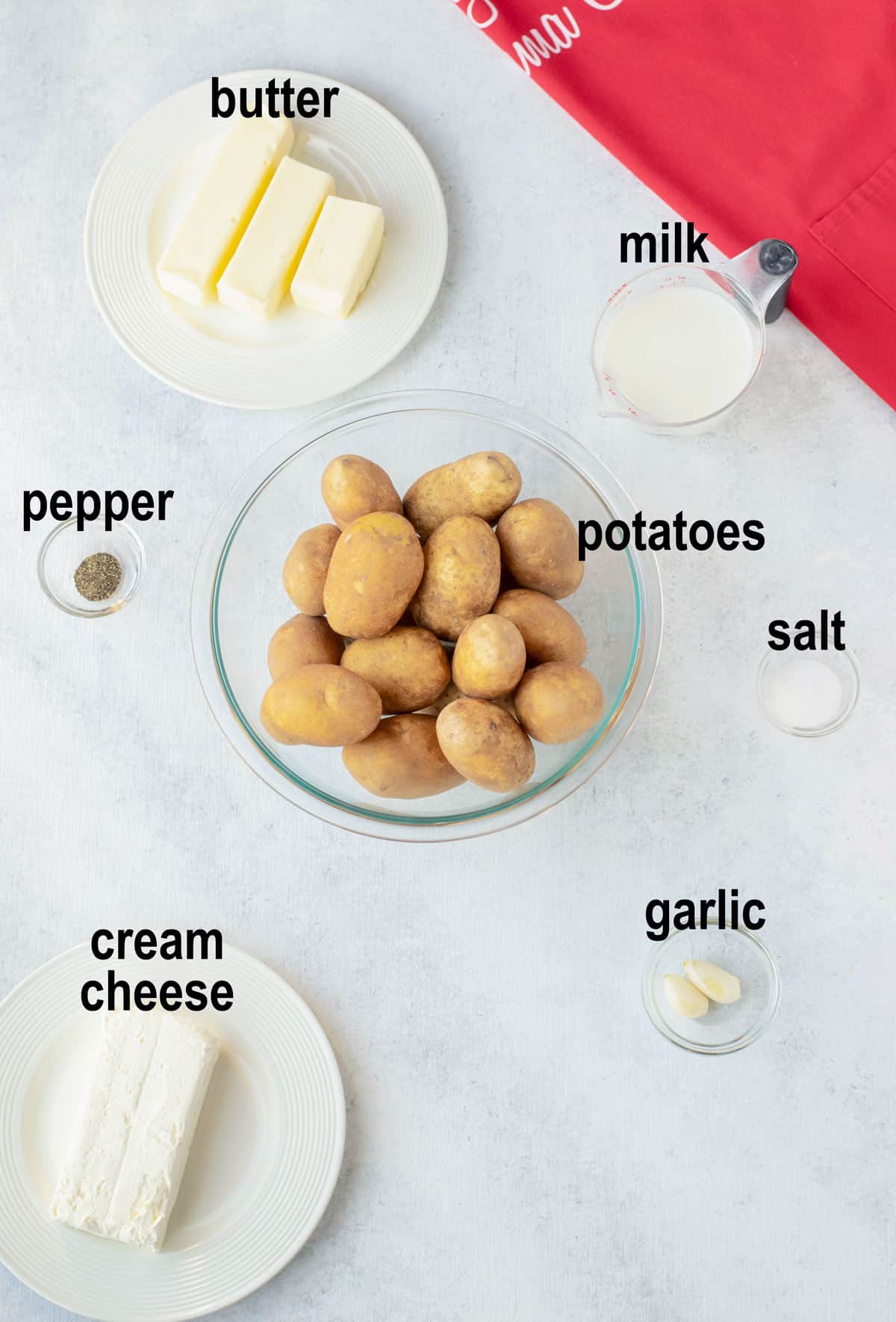 potatoes, butter, milk, cream cheese, garlic, seasonings