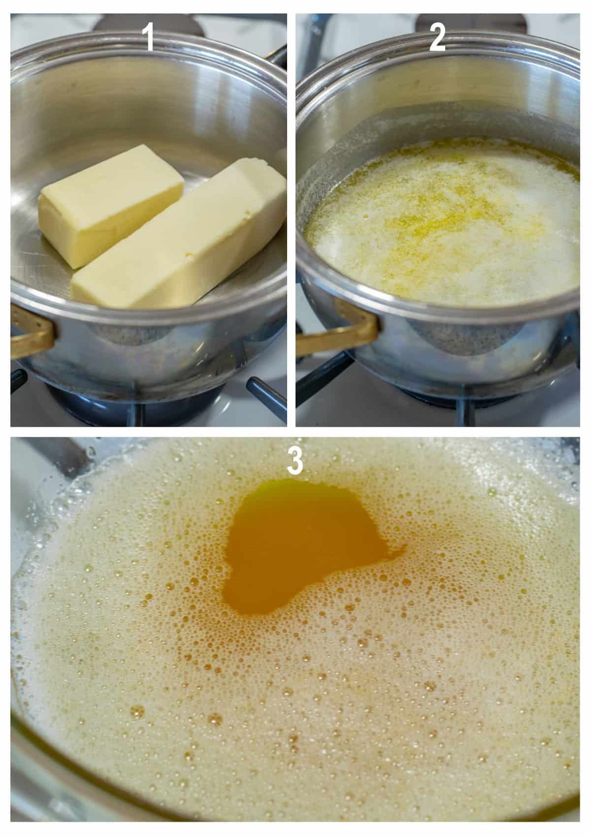 butter in pot, melted butter, brown butter