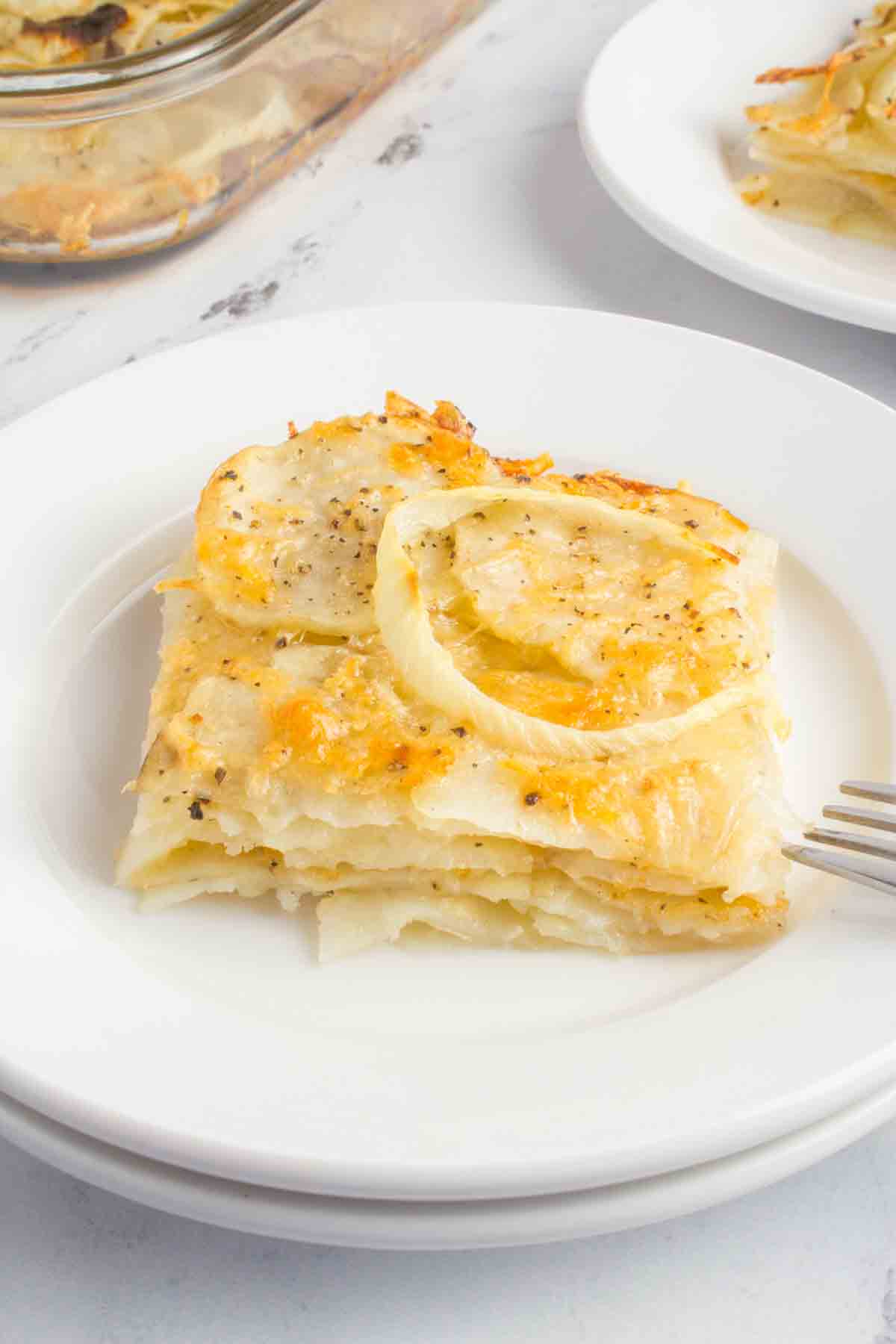 slice of layered potatoes and onions