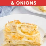 pinnable image for Parmesan Potatoes and Onions