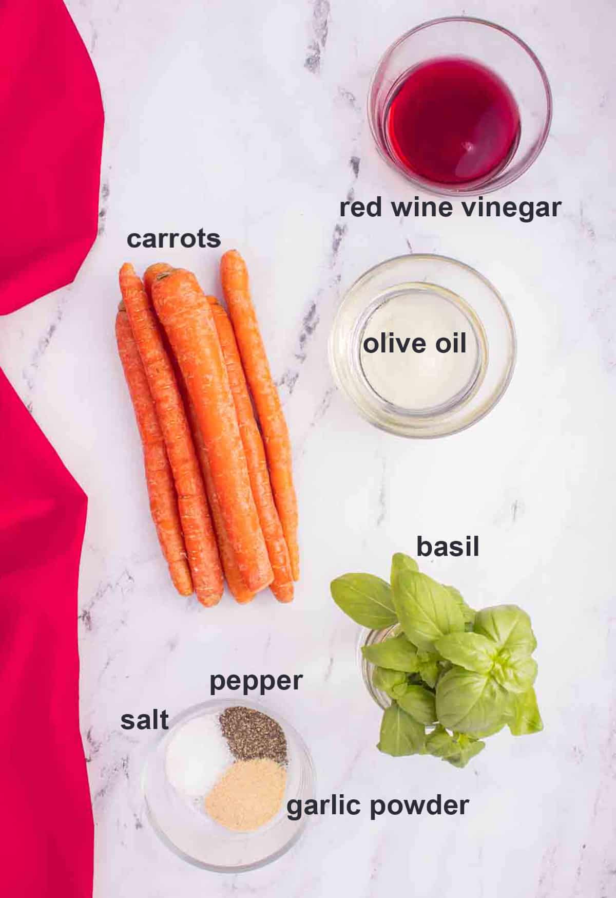 carrots, vinegar, oil, basil, seasonings