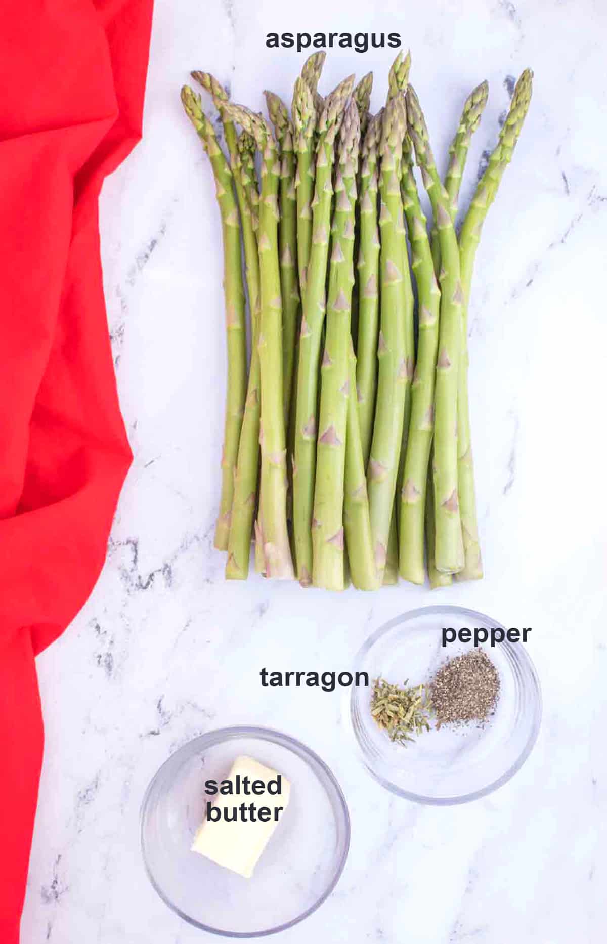 raw asparagus, seasonings, butter