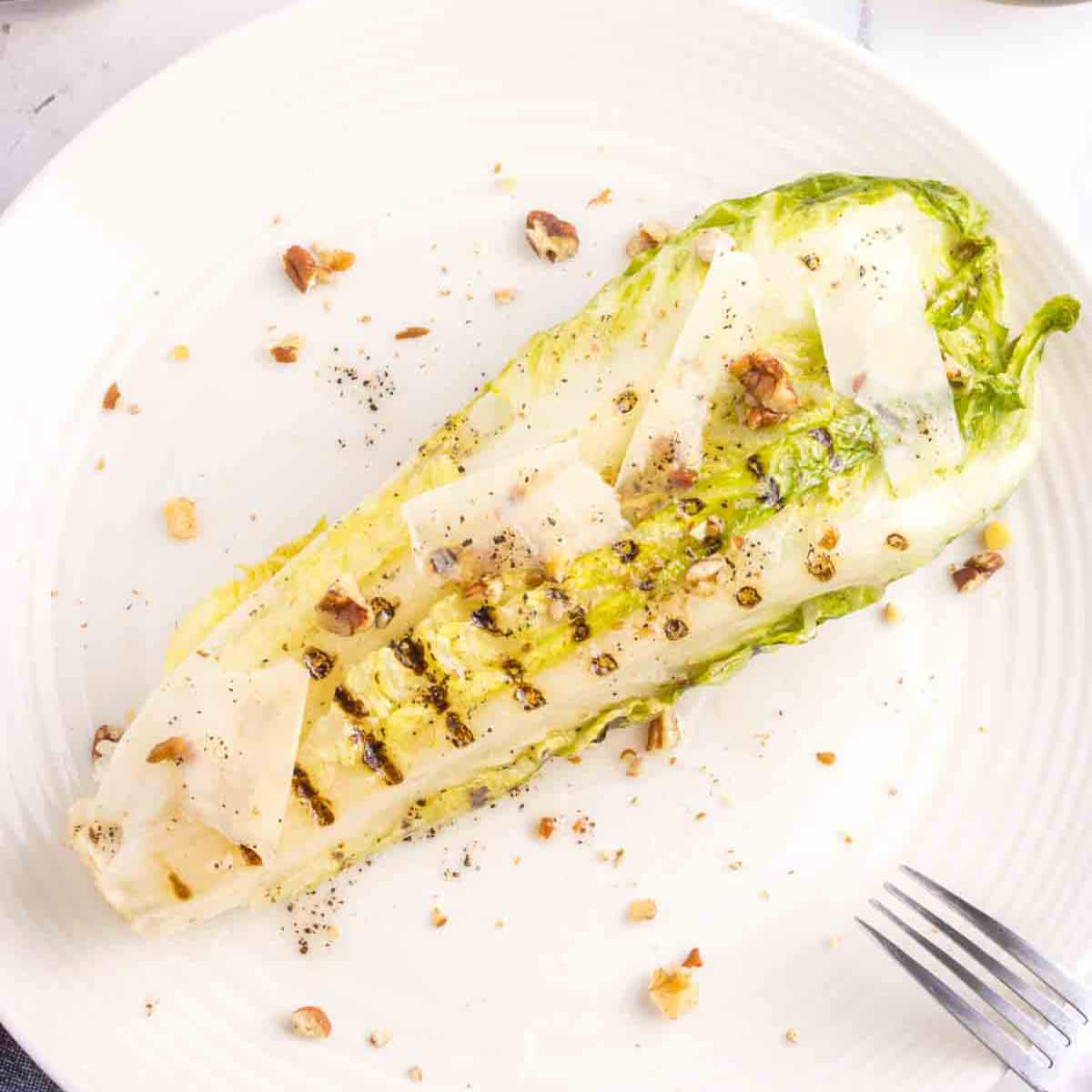 grilled romaine heart with walnuts, shaved Parmesan and vinaigrette
