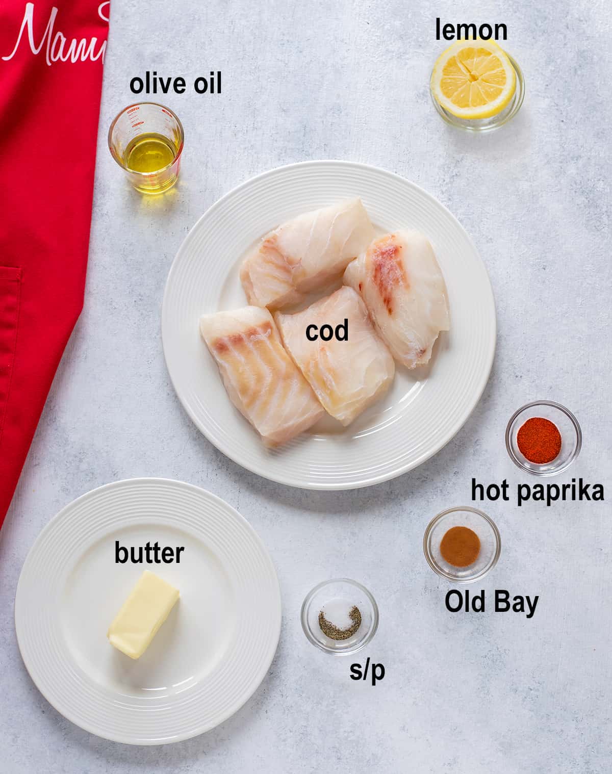 raw cod loins, oil, lemon, seasonings, butter