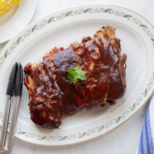 cooked ribs in a platter