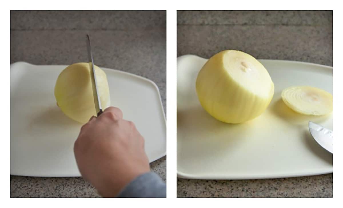 cutting an onion.