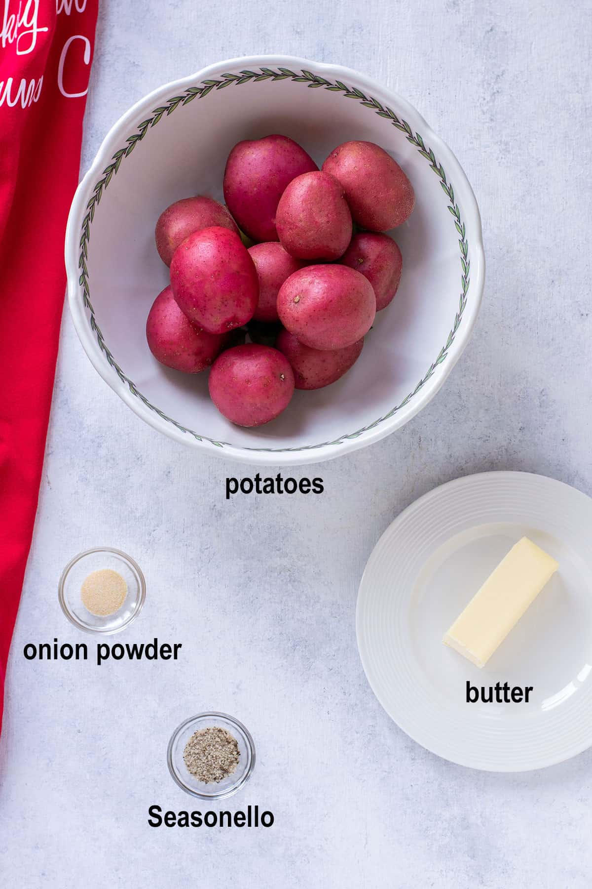 potatoes, onion powder, butter, Seasonello sea salt