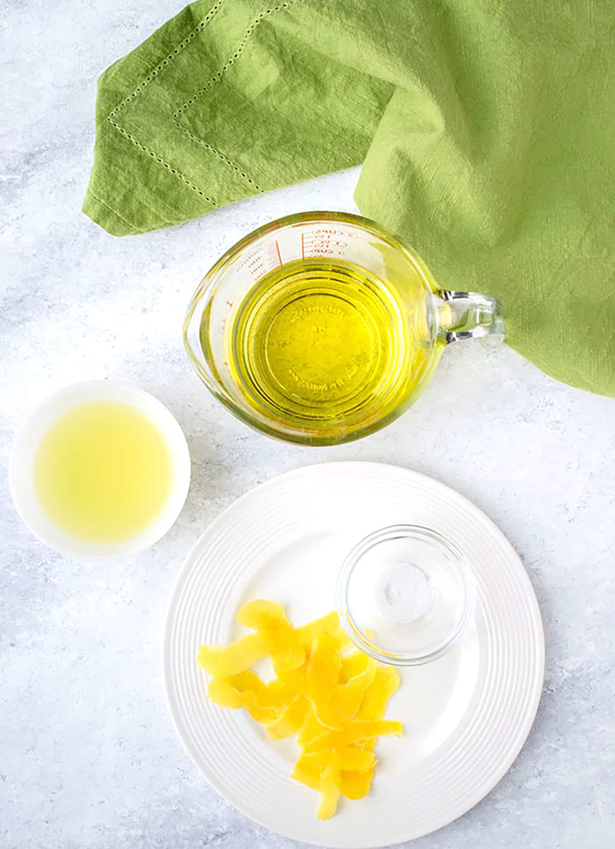 olive oil, lemon juice, salt, lemon peels