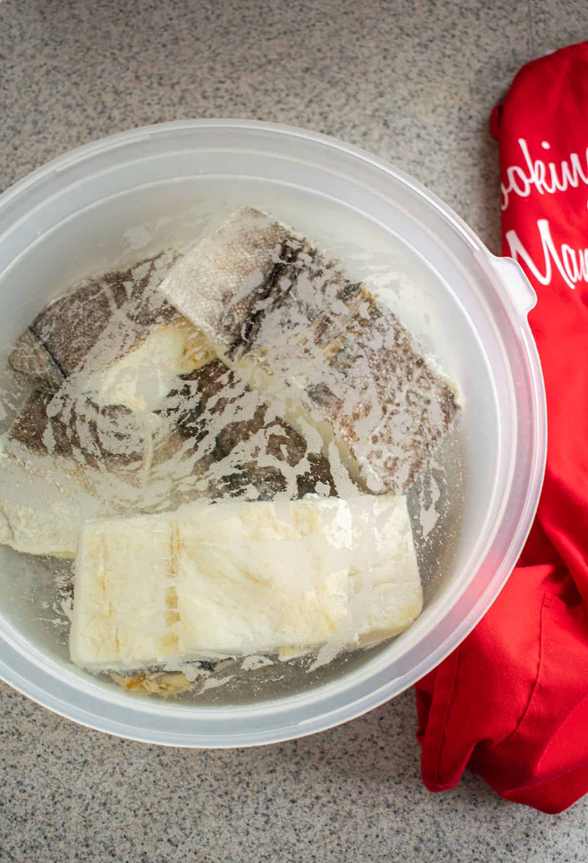 baccalà (salted cod fish) soaking in water