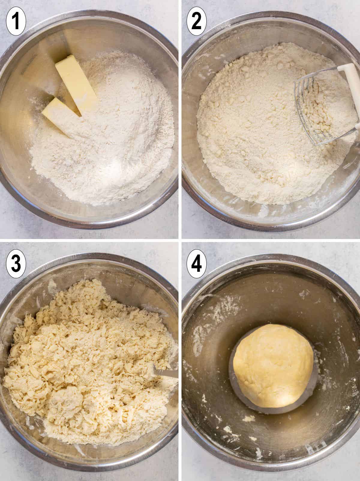combine butter, flour, and liquids. form into dough ball