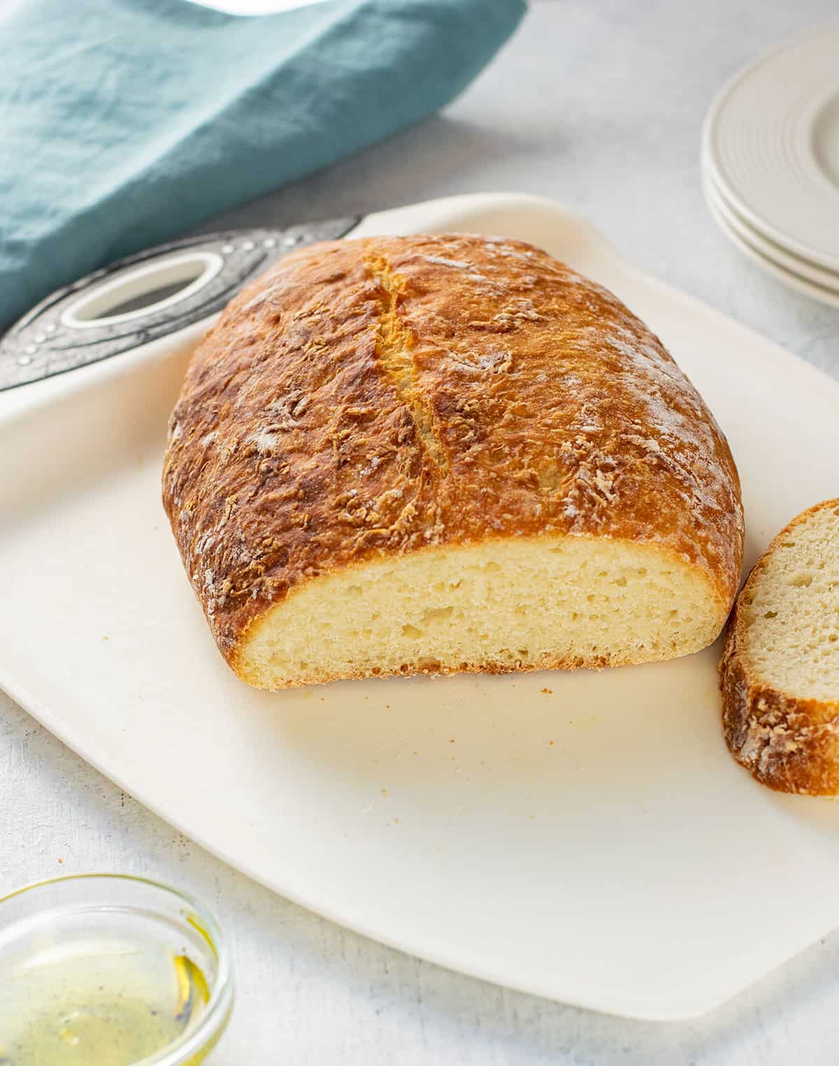 loaf of crusty italian bread sliced open