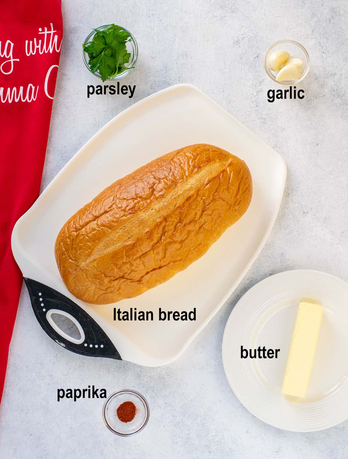 parsley, garlic, italian bread, butter, paprika