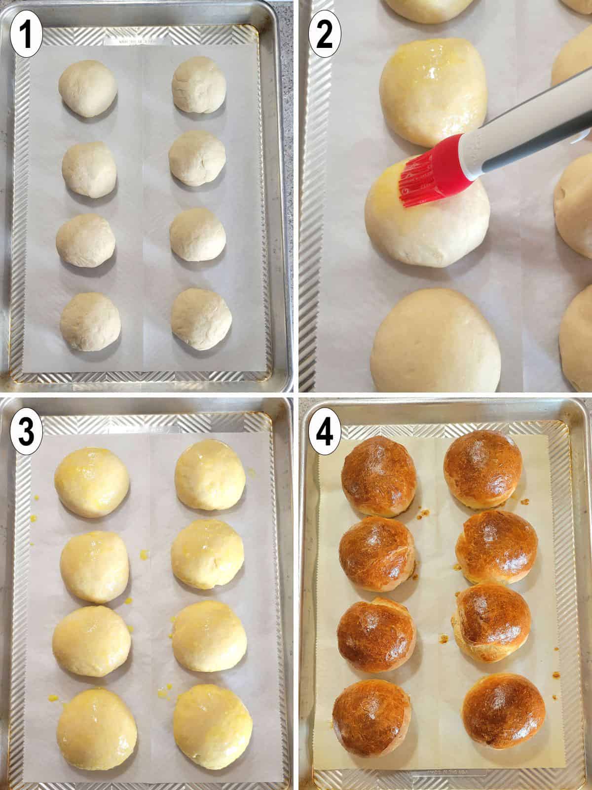 dough balls on a tray brushed with egg wash and baked