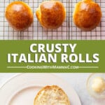 pinnable image for crusty italian rolls recipe