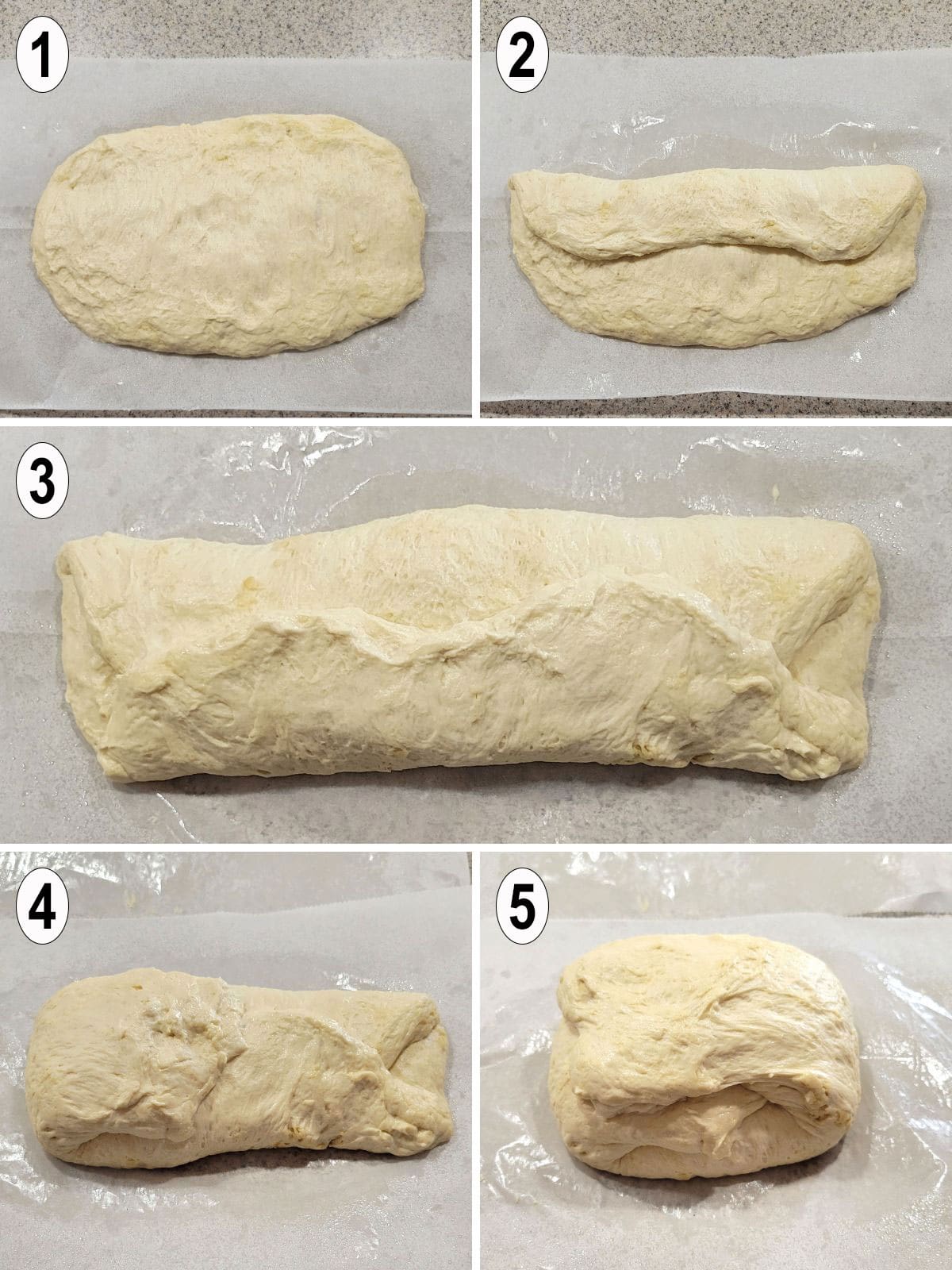 folding up a ball of no-knead dough