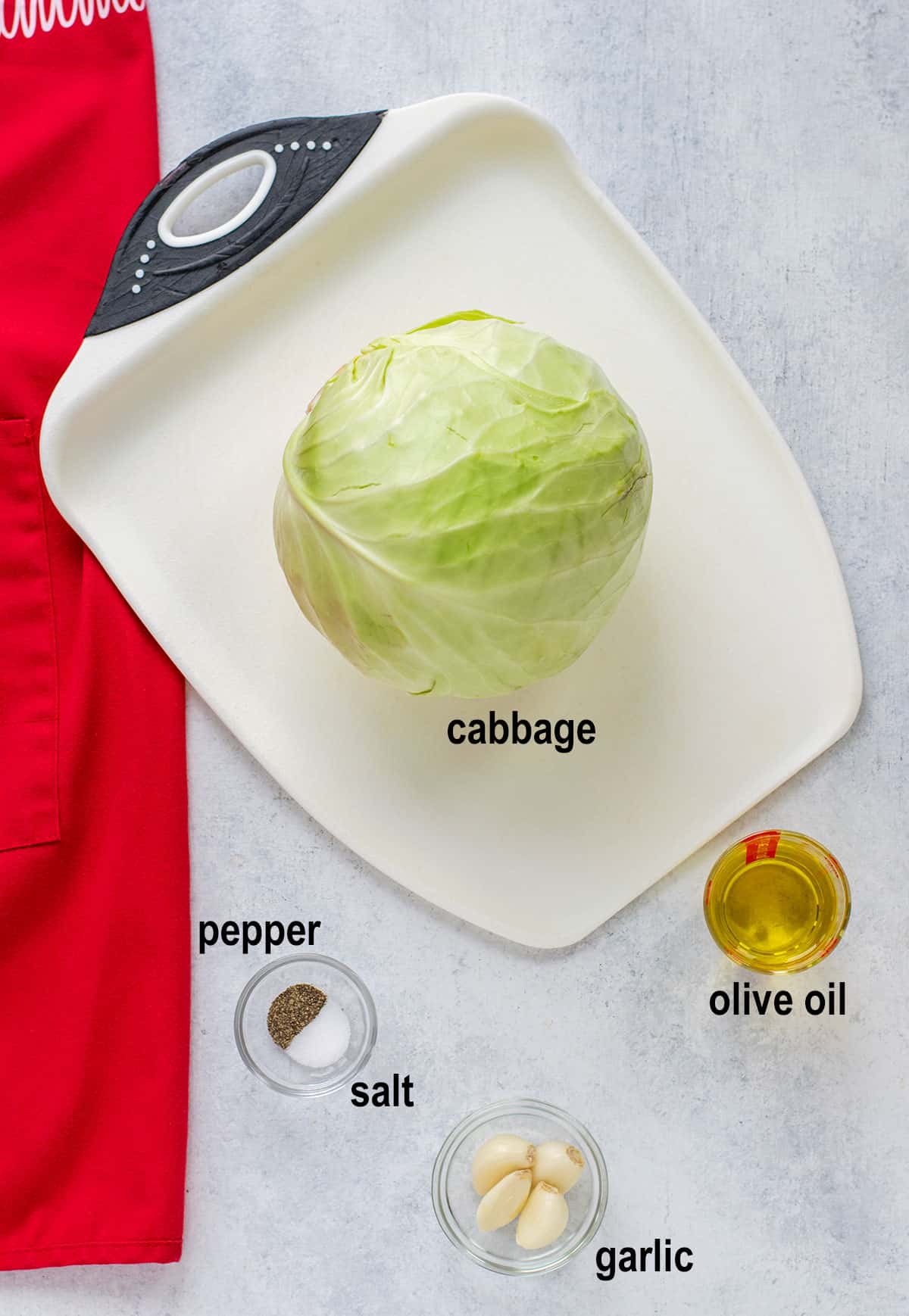 cabbage, pepper, salt, olive oil, garlic