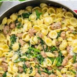 pinnable image for orecchiette with rapini and sausage