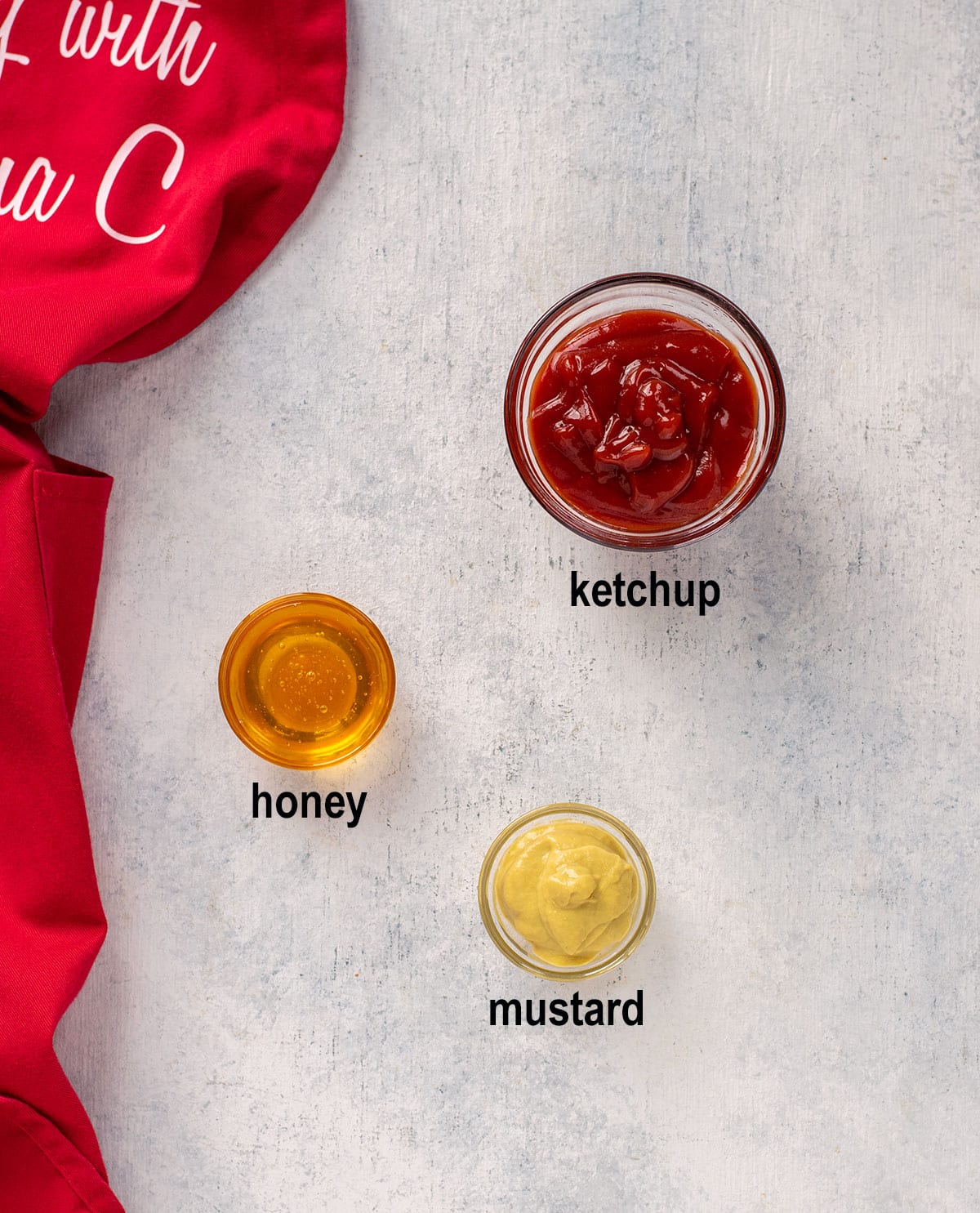 ketchup, honey, mustard