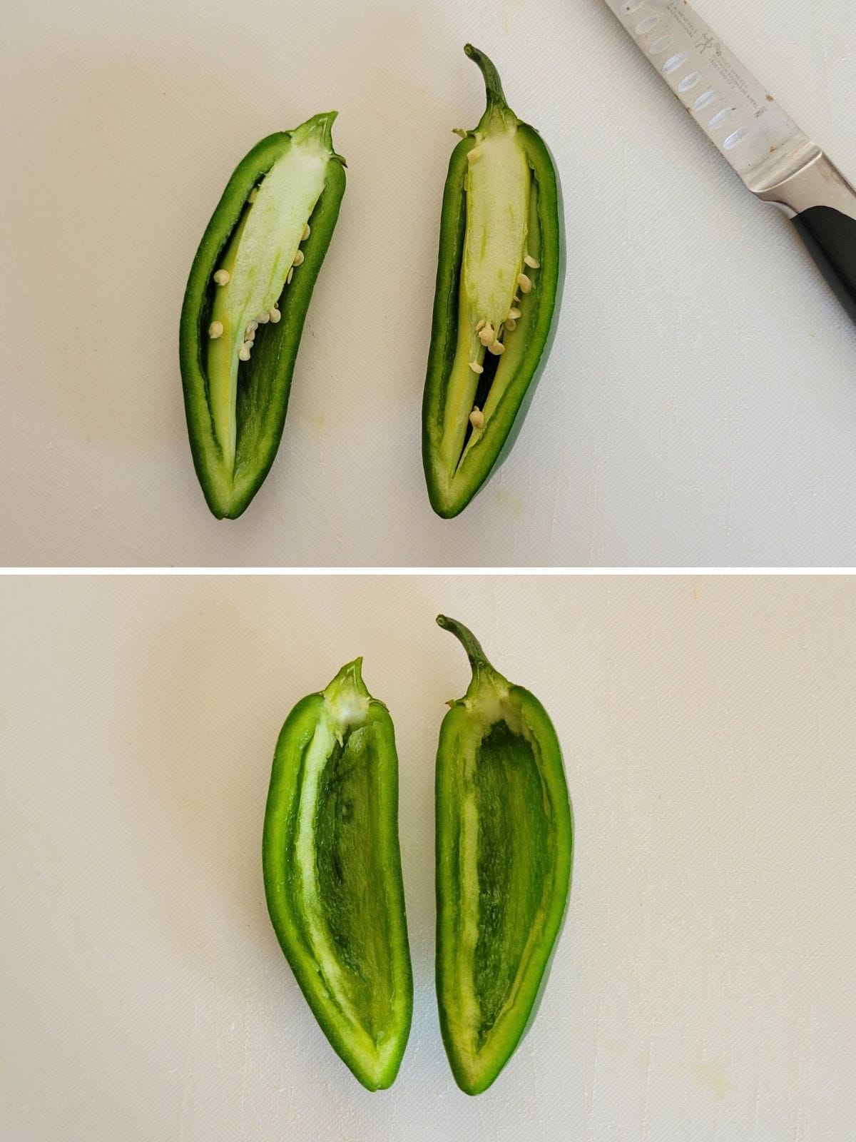jalapeños cut in half and insides scooped out