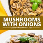 pinnable image for mushrooms with onions recipe