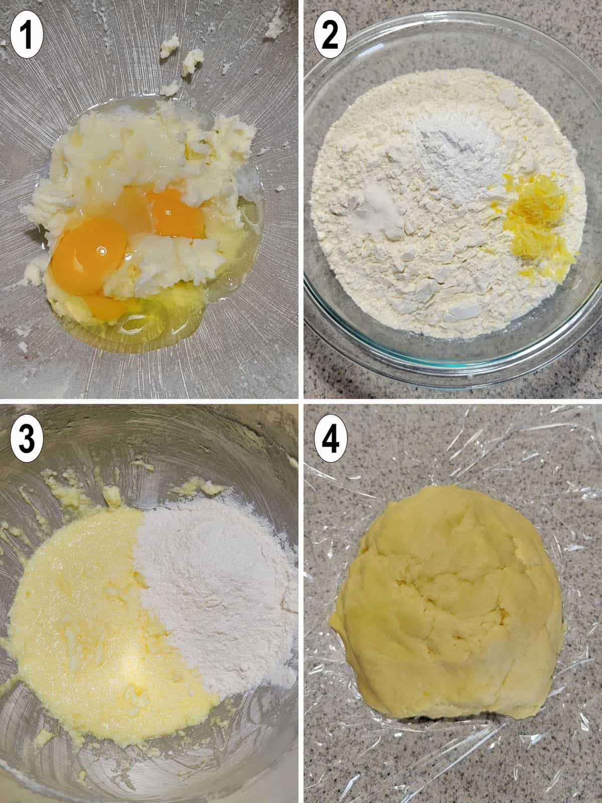 wet and dry ingredients mixed in bowl to form dough