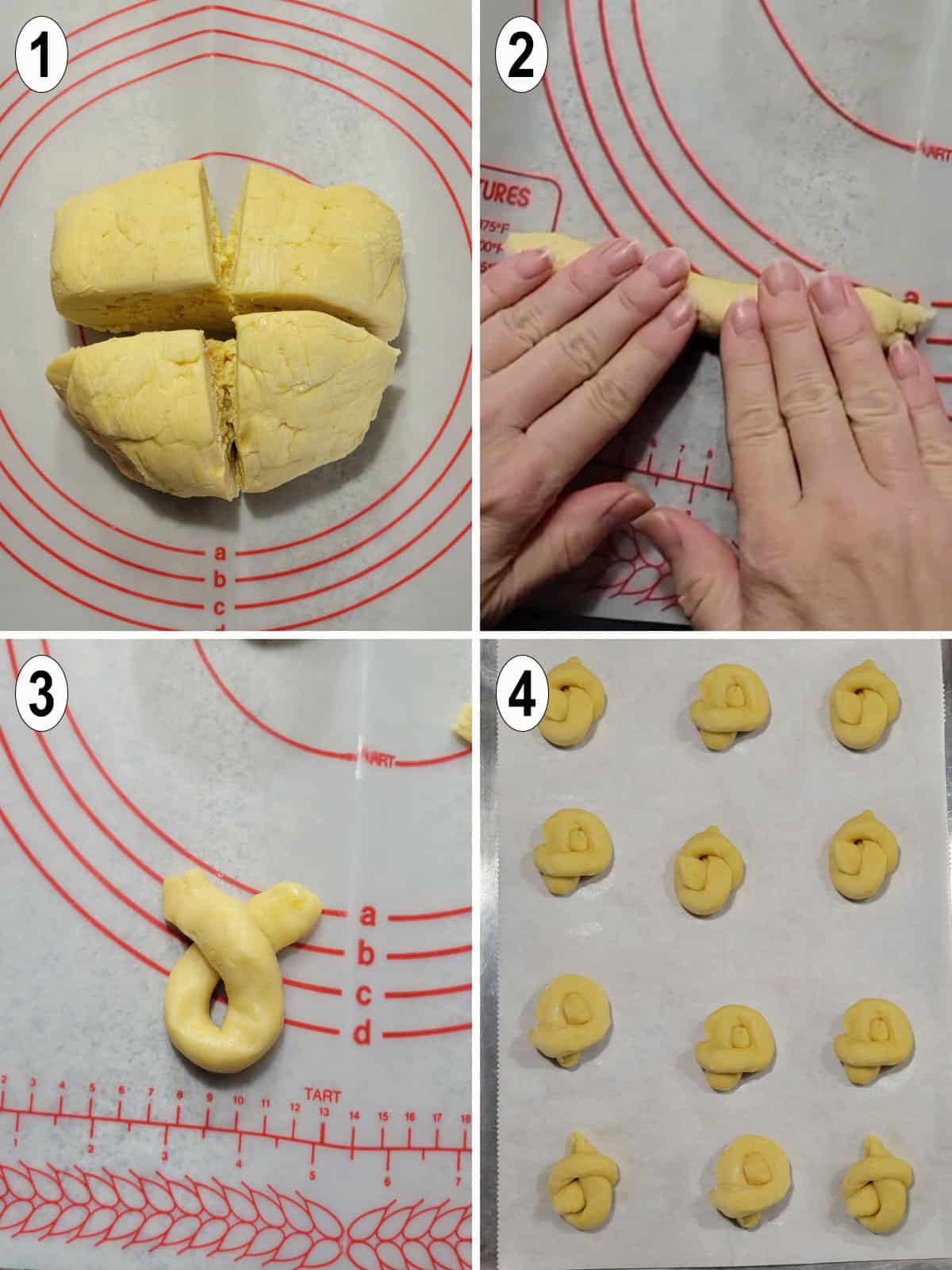 dough rolled into log and tied into knot