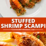 pinnable image for stuffed shrimp scampi recipe