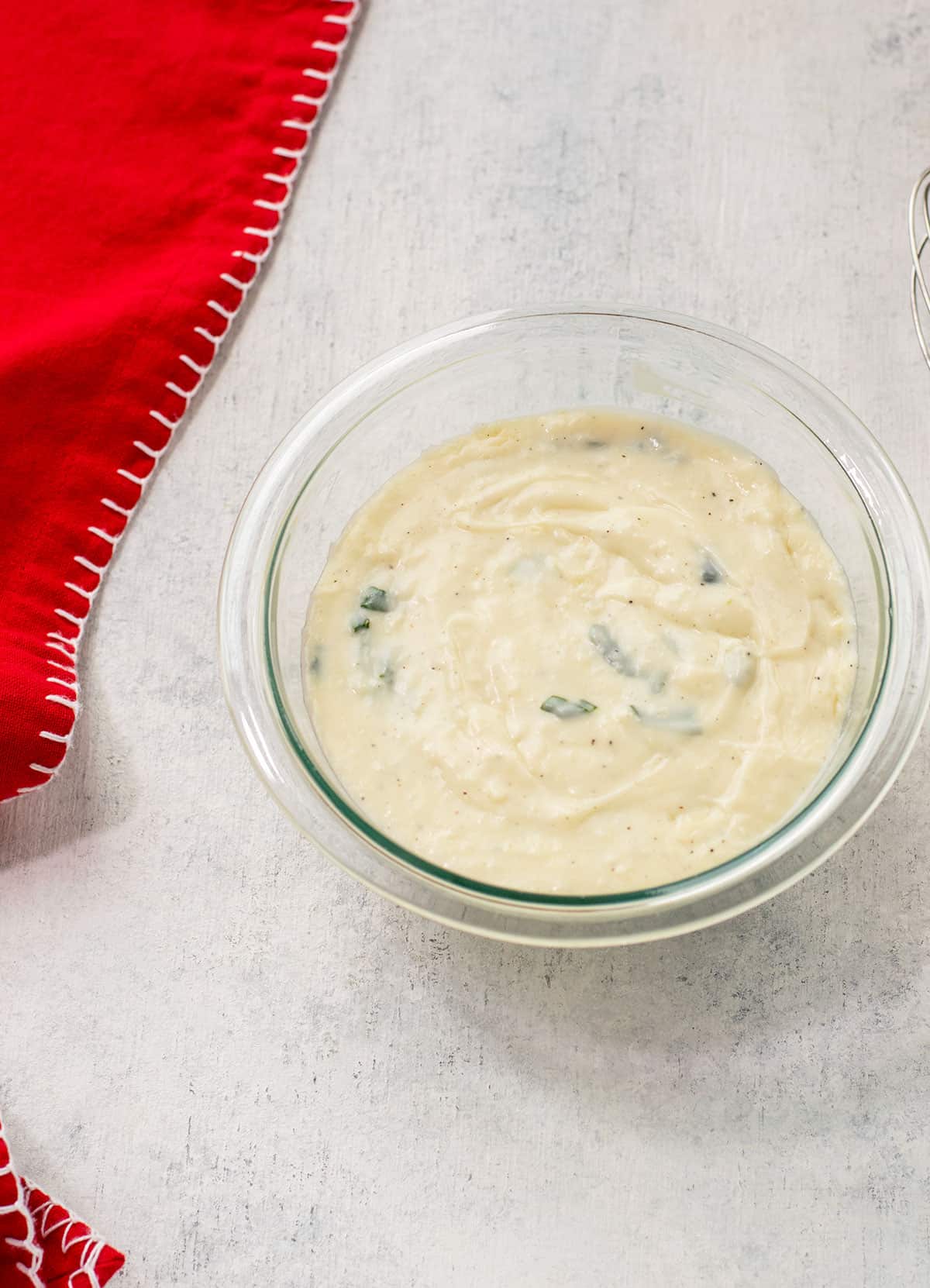 glass bowl of bechamel sauce