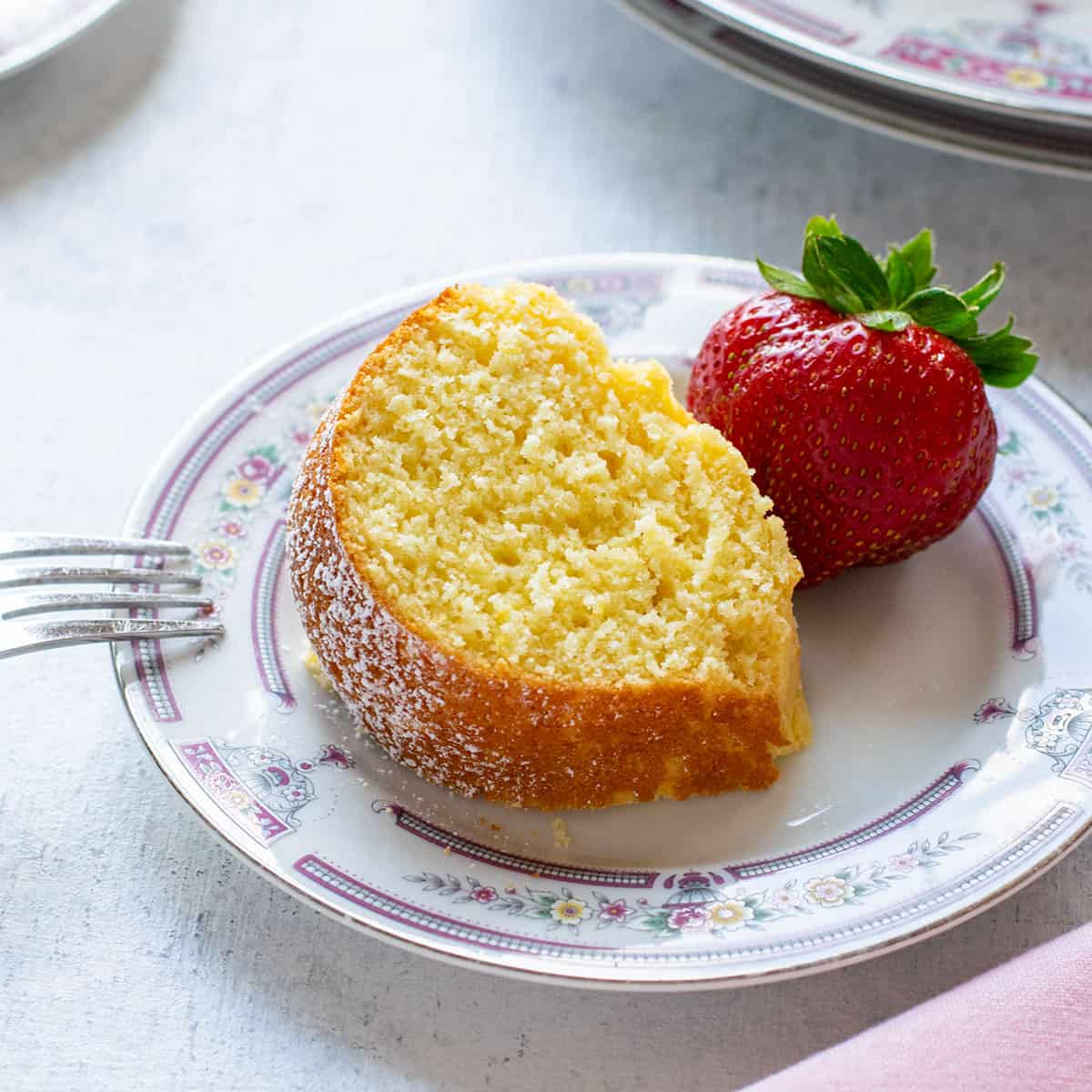 slice of italian bundt cake with a strawberry