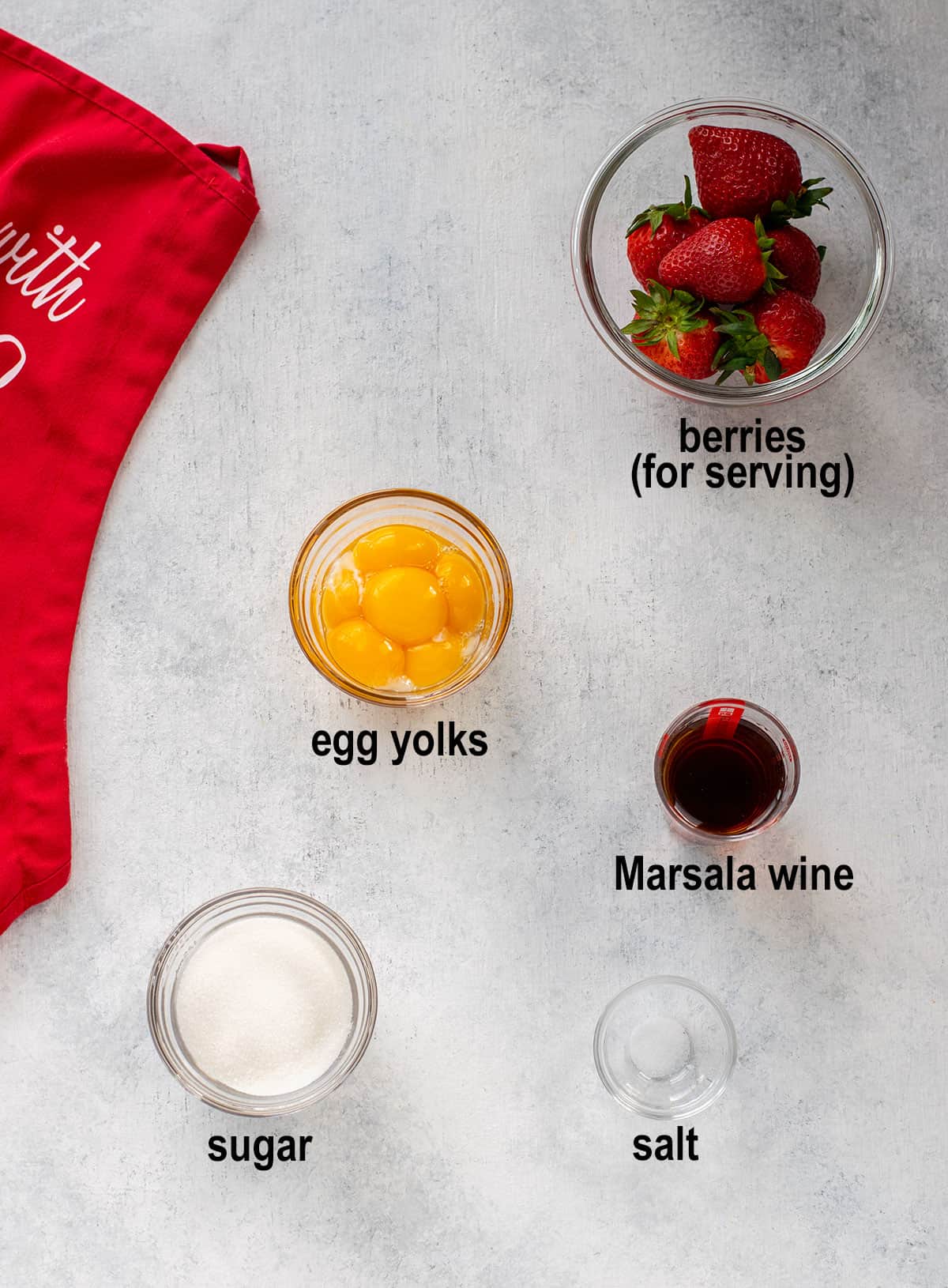 berries, egg yolk, marsala wine, sugar, salt