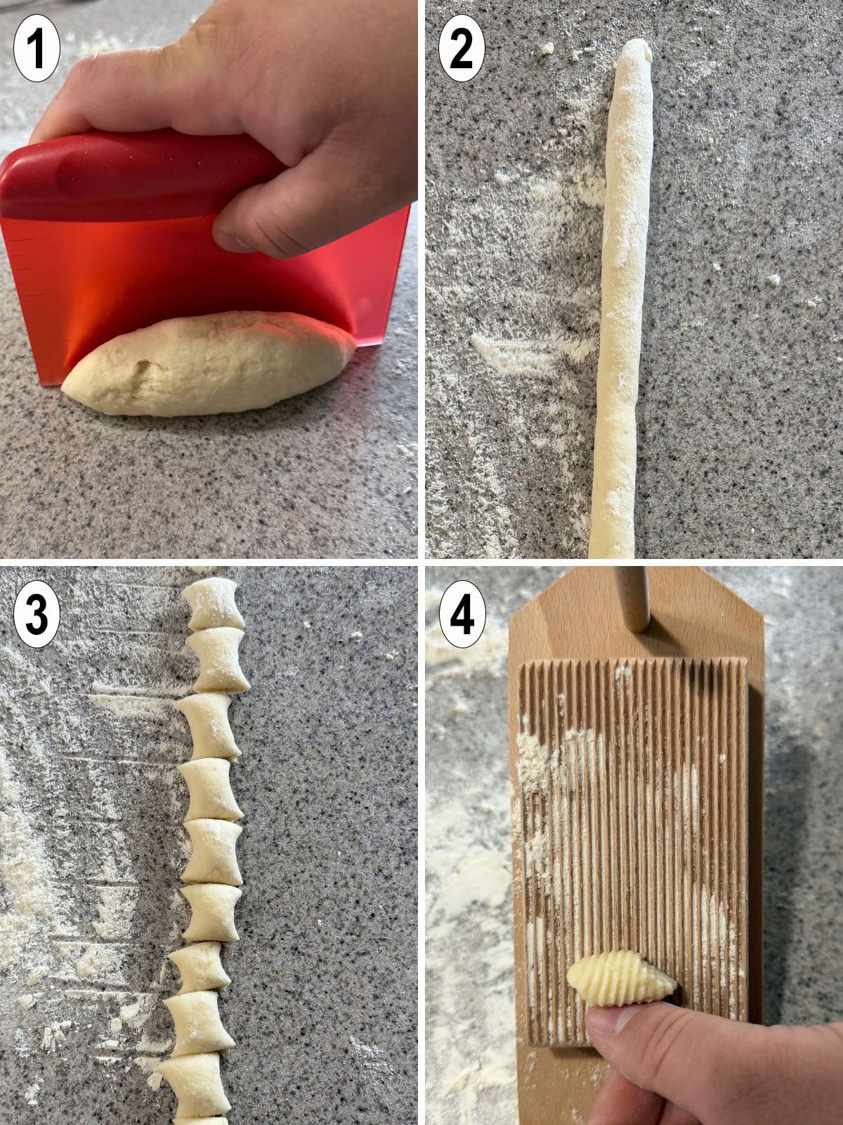 dough cut, rolled, and shaped into gnocchi