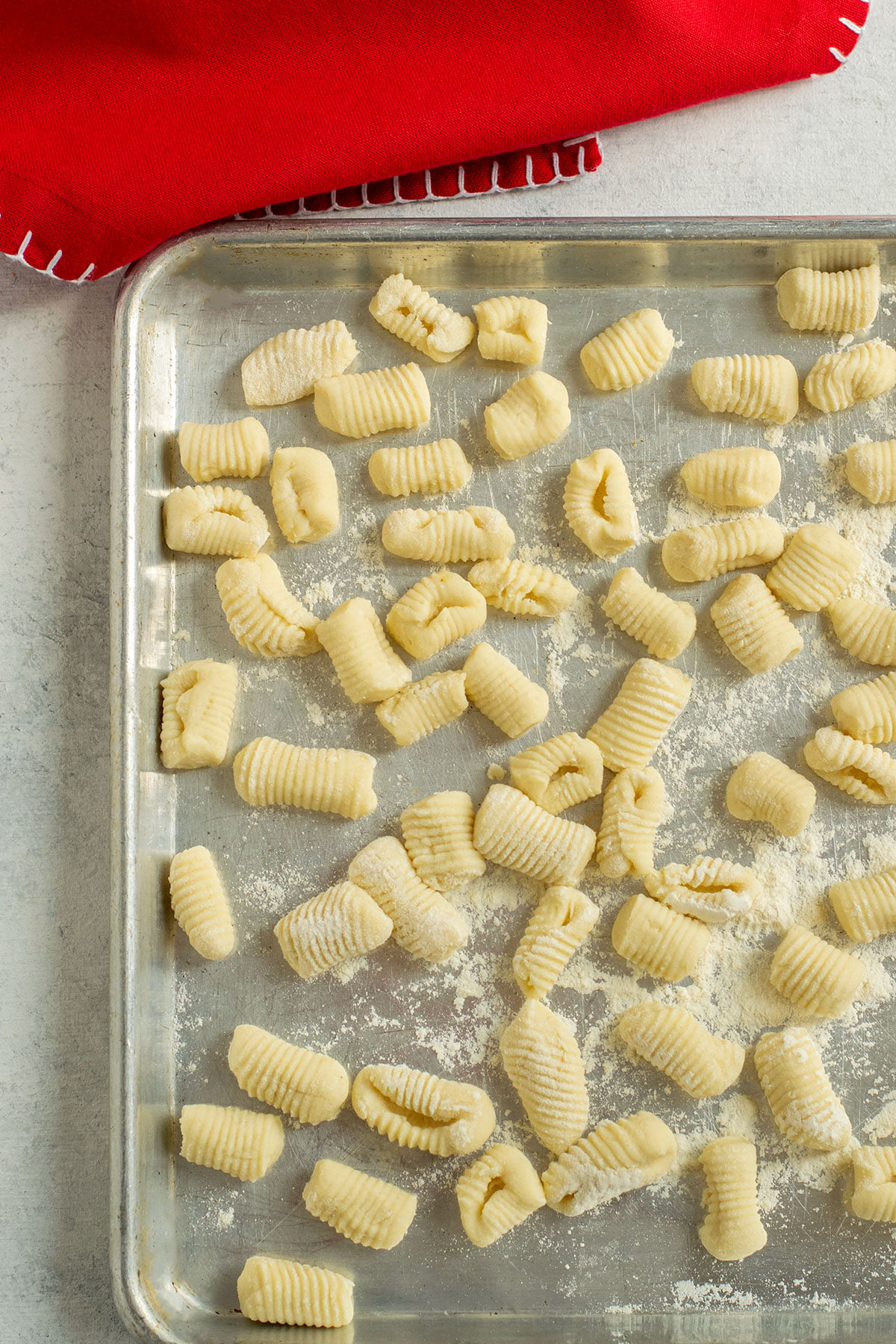 tray of raw homemade gnocchi